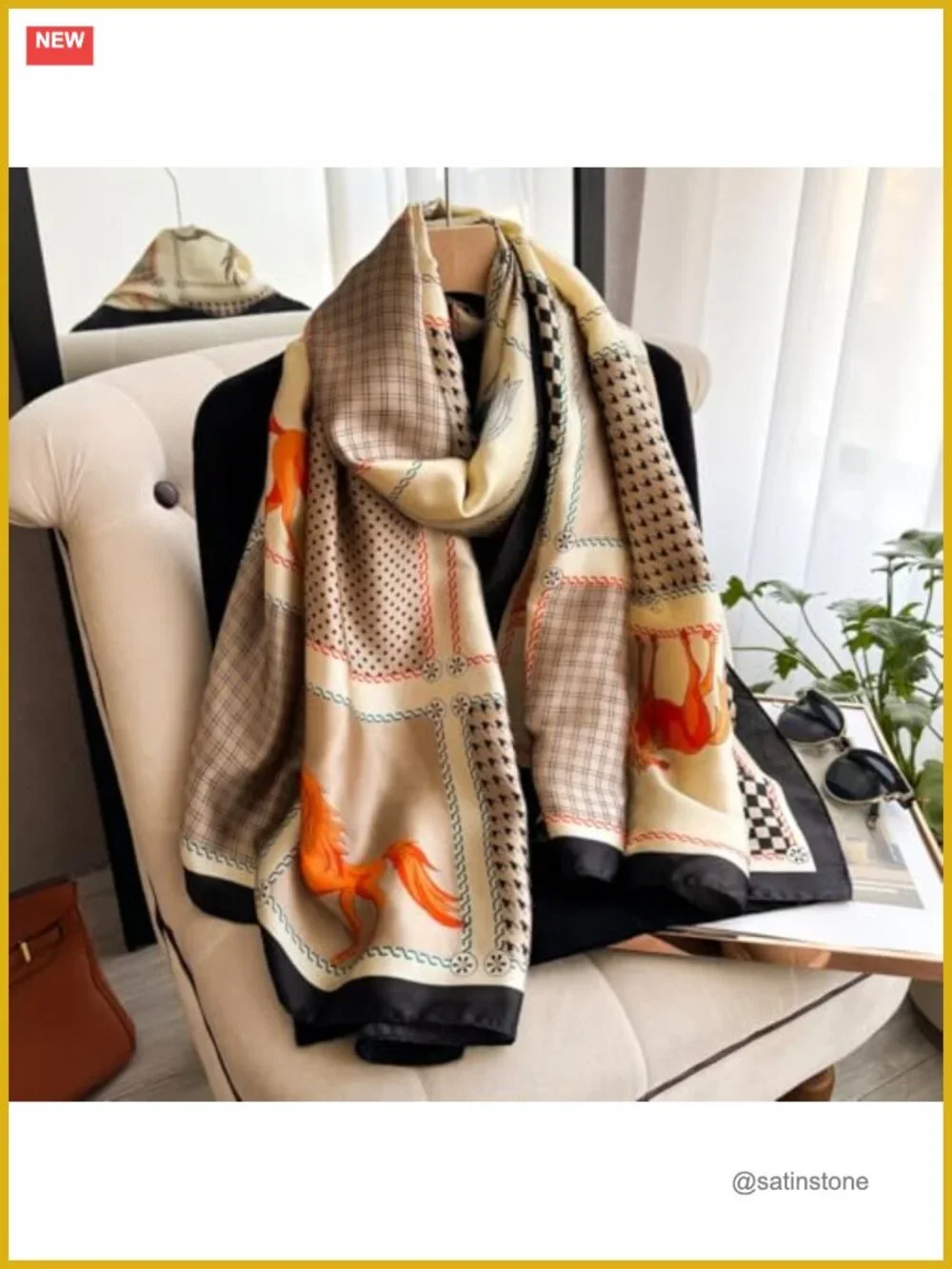 Satin Silk Feeling Floral Scarf Wrap Shawl Lightweight Women